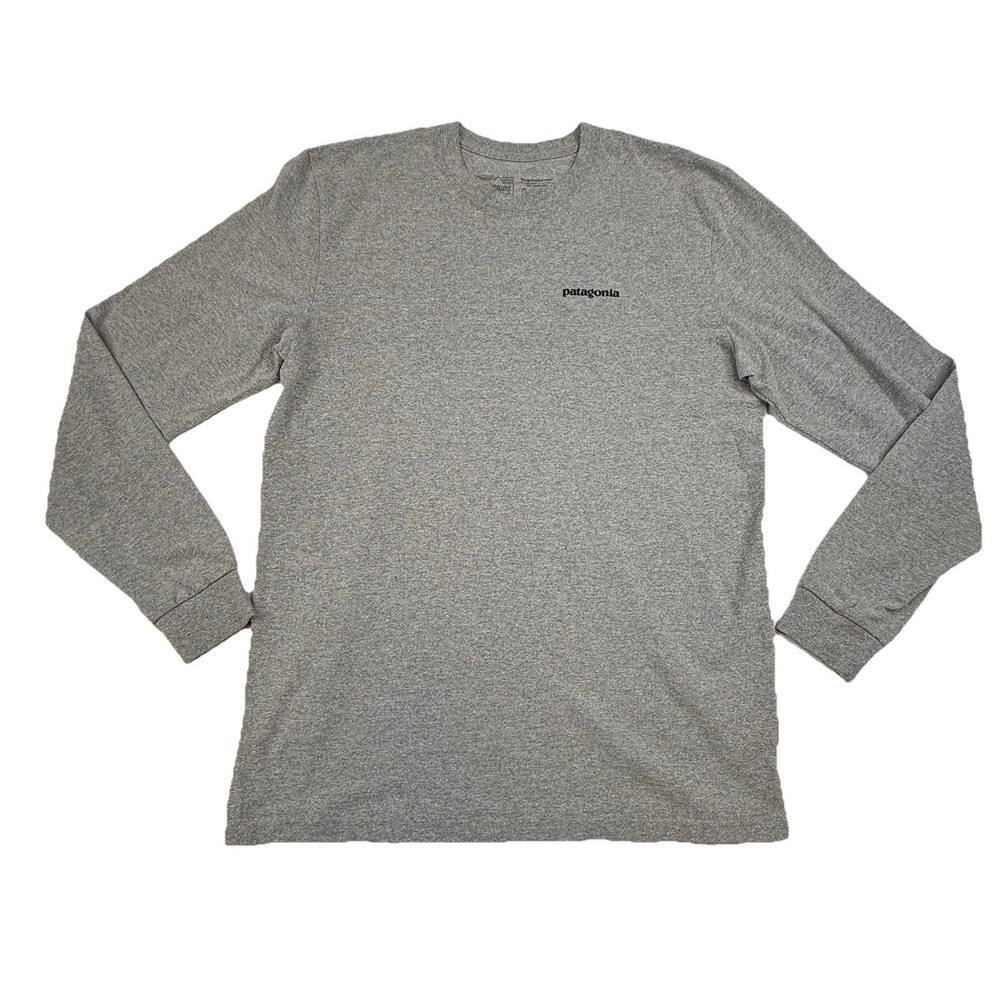 Patagonia Responsibili-tee Long Sleeve Shirt‎ Gray Mens Medium Logo Back Graphic